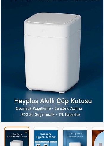 Heyplus Akıllı Çöp Kutusu 17L Sensörlü