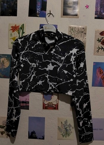 l Beden siyah Renk Kadın Siyah Beyaz Tie-Dye Crop Bluz