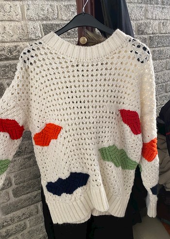 Renkli Desenli Örgü Kadın Kazak - Görsel 2