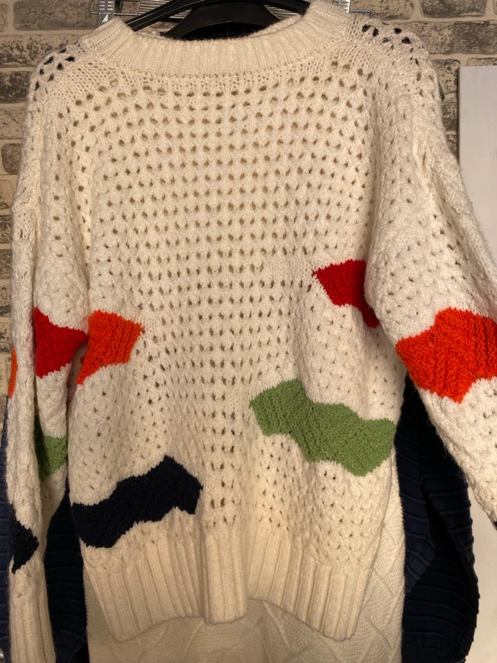 Renkli Desenli Örgü Kadın Kazak - Görsel 3