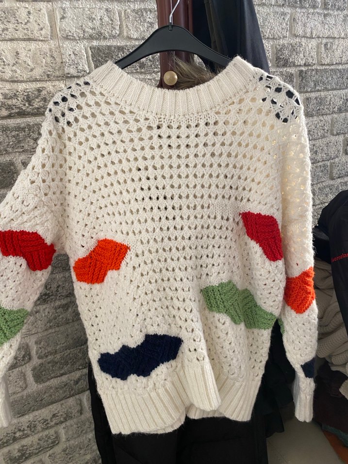 Renkli Desenli Örgü Kadın Kazak - Görsel 2