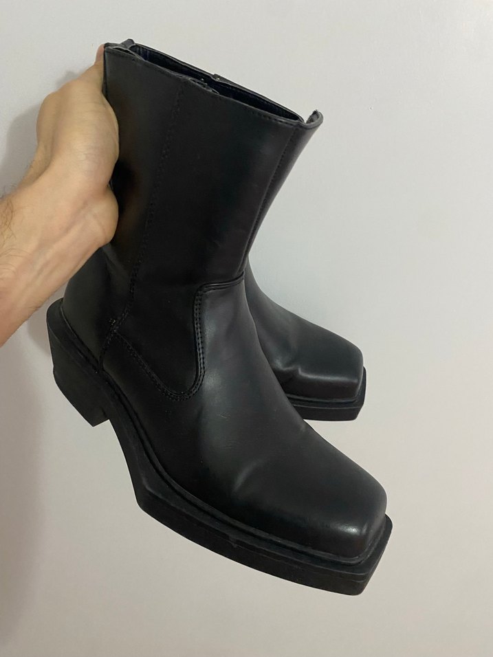 Siyah Gotik unisex Bot Kalın Topuk - Görsel 3