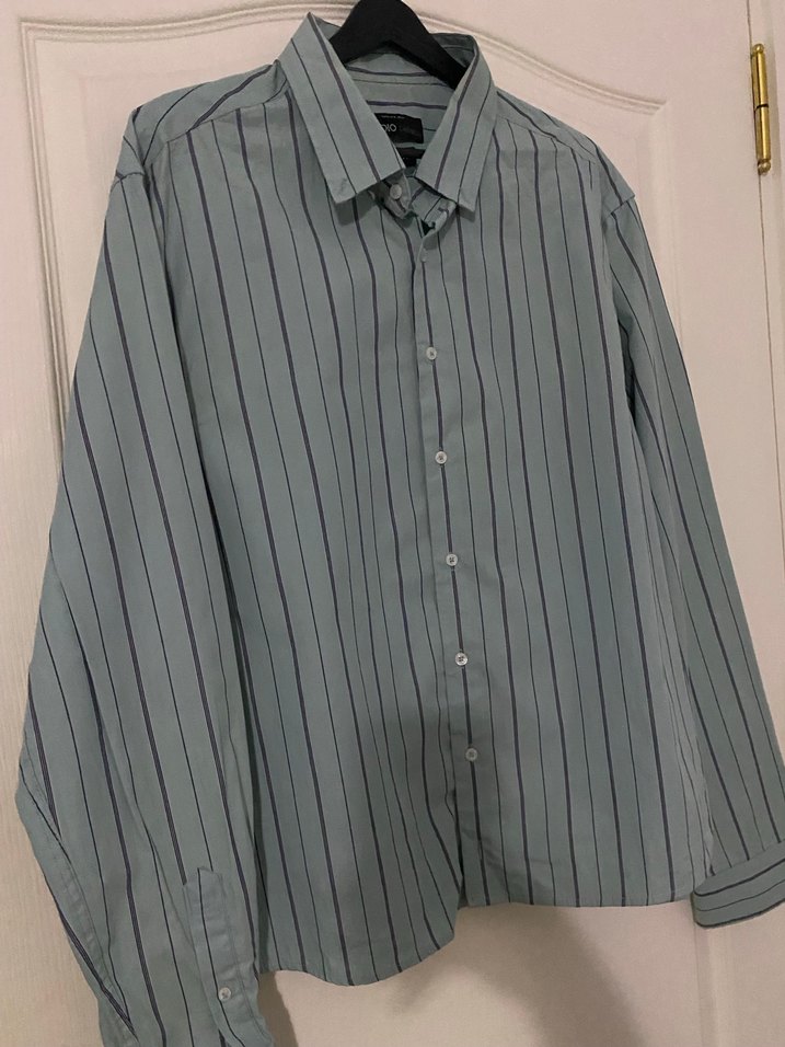 Erkek Gri Çizgili Uzun Kollu kısa Gömlek - Görsel 2