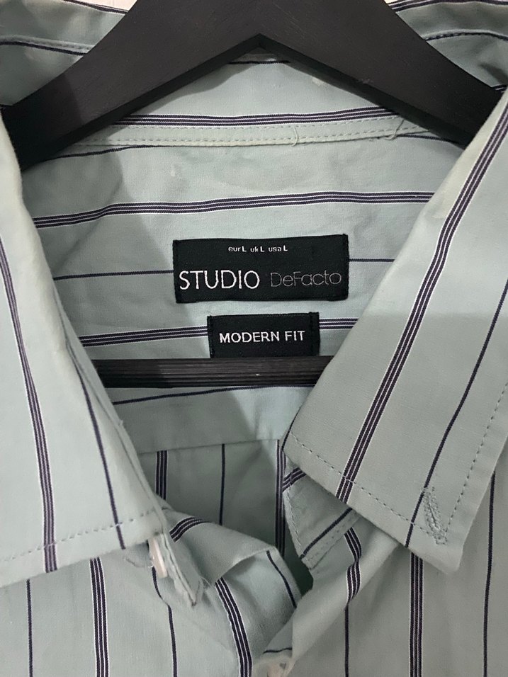 Erkek Gri Çizgili Uzun Kollu kısa Gömlek - Görsel 5