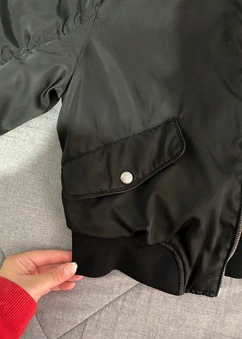 l Beden siyah Renk Fermuarlı Siyah Kadın Streetwear Ceket