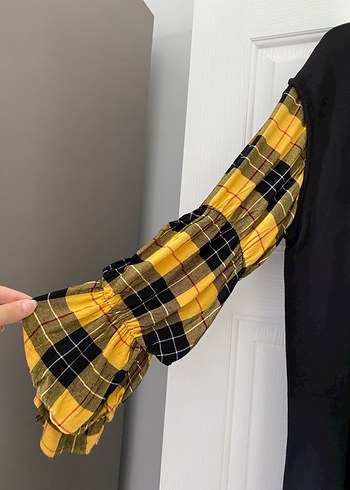 Zara Zara Sarı Ekose Detaylı Uzun Kollu Elbise