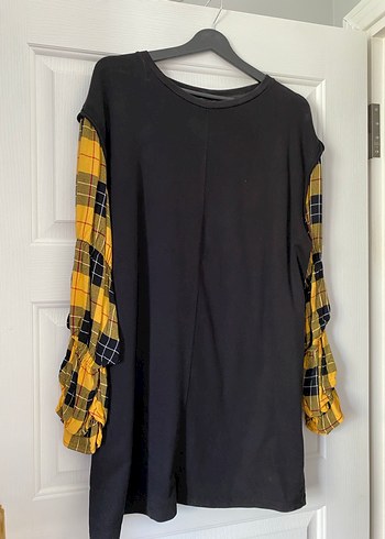 Zara Sarı Ekose Detaylı Uzun Kollu Elbise