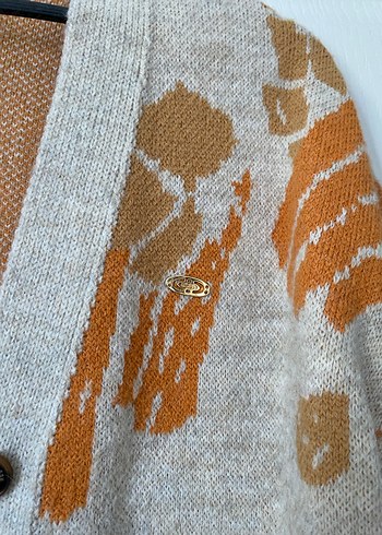 m Beden Bohem Kahverengi Batik Desenli Örgü Kadın Hırka