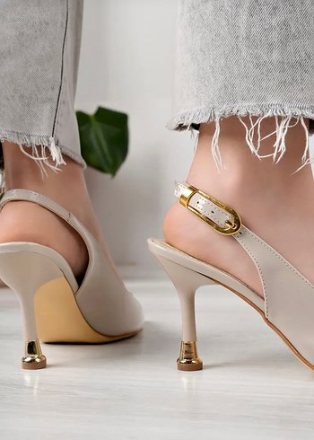 39 Beden Bej Rugan Tokalı Stiletto Kadın Topuklu Ayakkabı