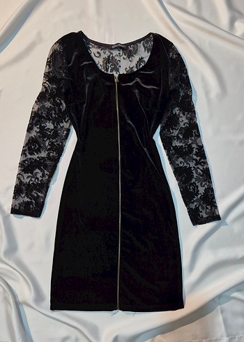 Dantelli Uzun Kollu Siyah Gotik Elbise