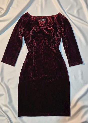 Bordo Drapeli Midi Gotik Elbise