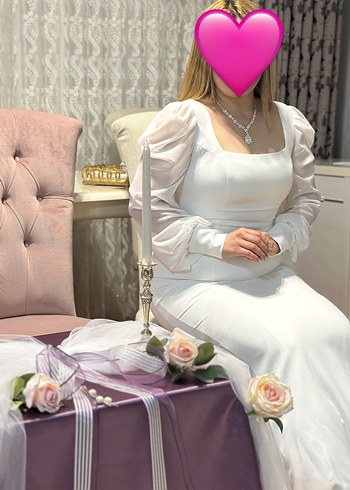 l Beden beyaz Renk Modern Klasik V Yaka Beyaz Midi Gelinlik