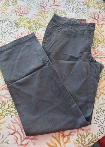 Koyu Gri Düğmeli Kadın Denim Kumaş Pantolon