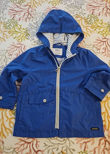 Zara Mavi Kapüşonlu Fermuarlı Erkek çocuk Yağmurluk