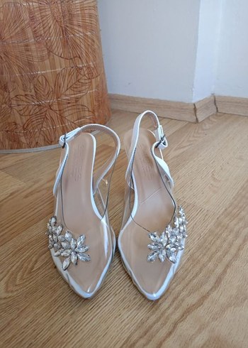 Beyaz Taşlı Şeffaf Topuklu Abiye Ayakkabı - Görsel 4