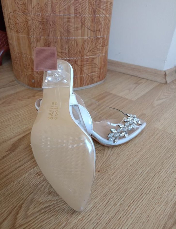 Beyaz Taşlı Şeffaf Topuklu Abiye Ayakkabı - Görsel 3