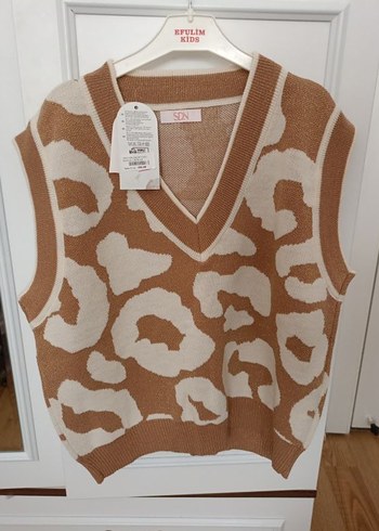 Kahverengi V Yaka Örgü Kadın Süveter - Görsel 3