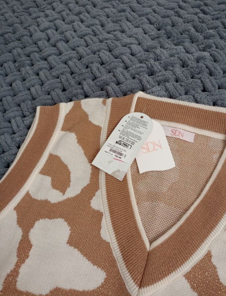 Kahverengi V Yaka Örgü Kadın Süveter - Görsel 2