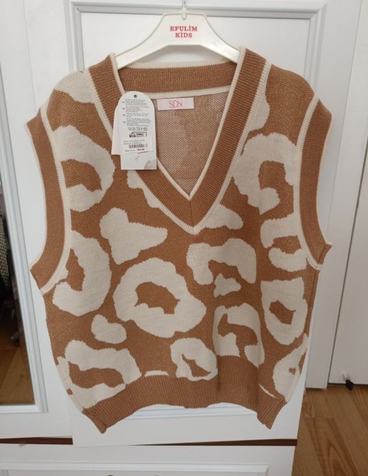 Kahverengi V Yaka Örgü Kadın Süveter - Görsel 3