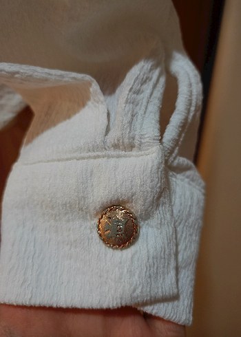 Düğmeli Beyaz Kadın Gömlek - Görsel 4