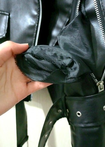 Kadın Siyah Kemerli Deri Ceket - Görsel 4