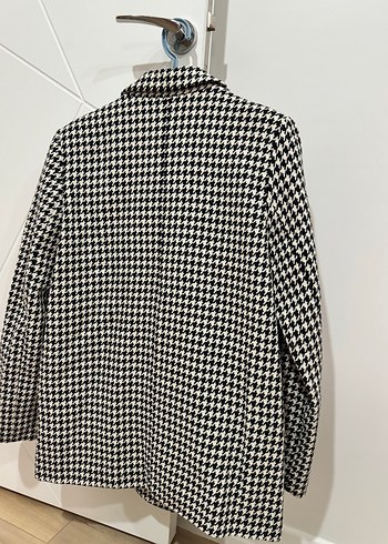 36 Beden beyaz Renk Kadın Ekoseli Midi Blazer Ceket