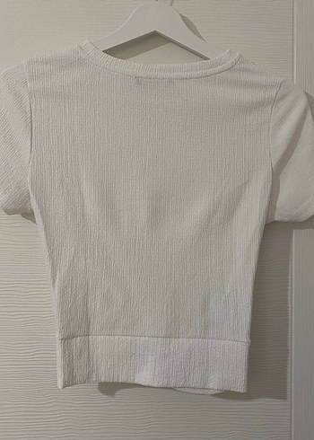 Beyaz Pilili Kısa Kollu Keten Tişört - Görsel 4