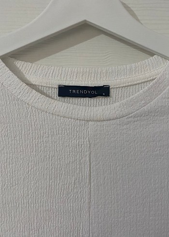 Beyaz Pilili Kısa Kollu Keten Tişört - Görsel 3