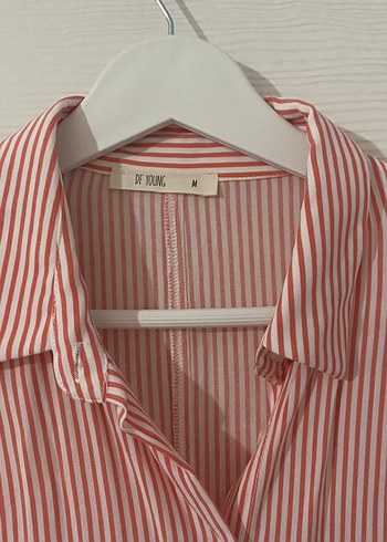 Pembe Çizgili Düğmeli Kısa Kollu Gömlek - Görsel 3