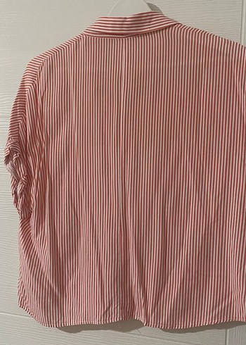 Pembe Çizgili Düğmeli Kısa Kollu Gömlek - Görsel 4