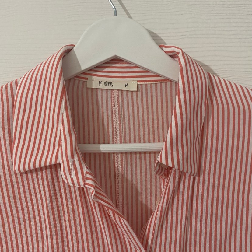 Pembe Çizgili Düğmeli Kısa Kollu Gömlek - Görsel 3