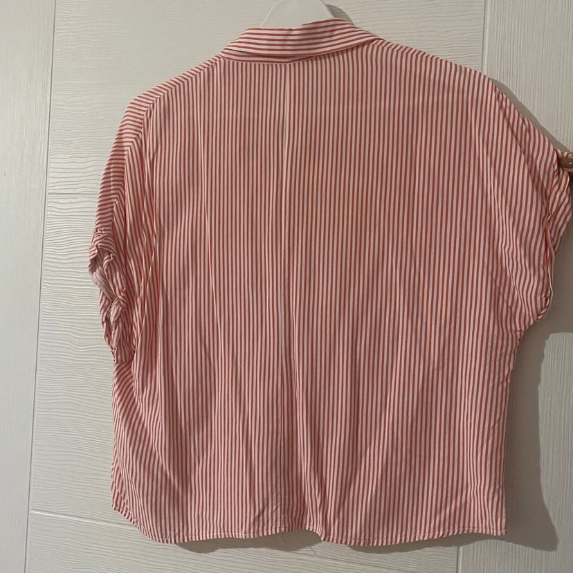 Pembe Çizgili Düğmeli Kısa Kollu Gömlek - Görsel 4