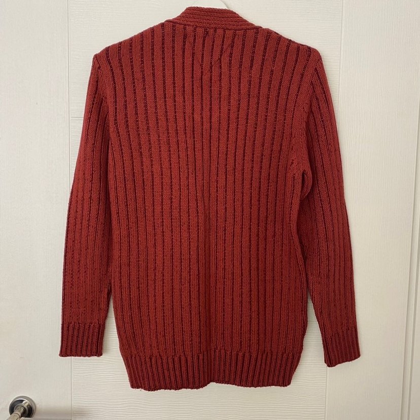 Kiremit V Yaka Örgü Erkek Kazak - Görsel 3