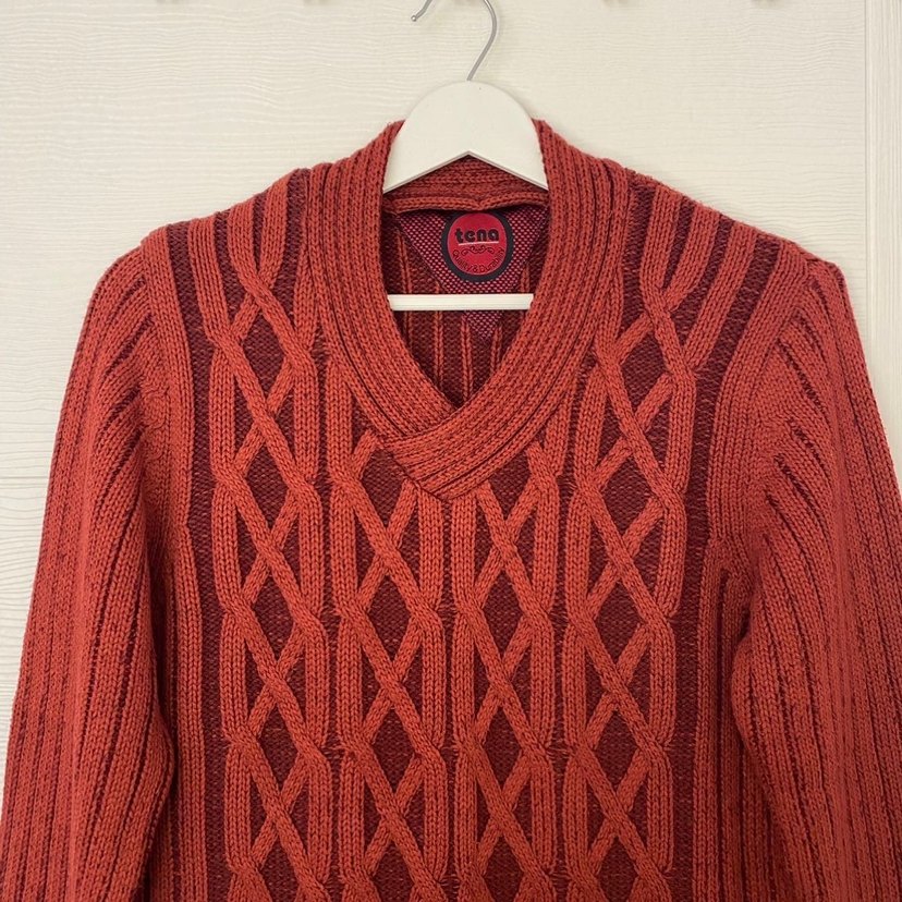 Kiremit V Yaka Örgü Erkek Kazak - Görsel 2