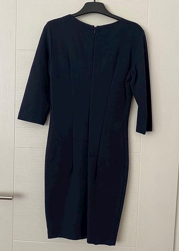 Lacivert Midi Kadın Elbise, Uzun Kollu, Pilili - Görsel 2