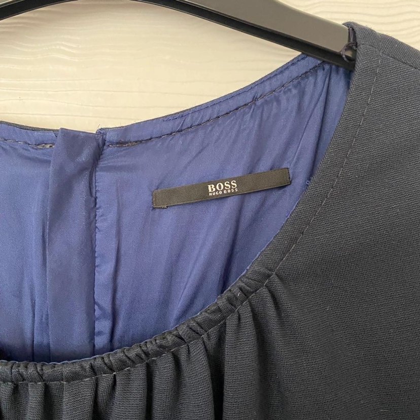 Lacivert Midi Kadın Elbise, Uzun Kollu, Pilili - Görsel 3