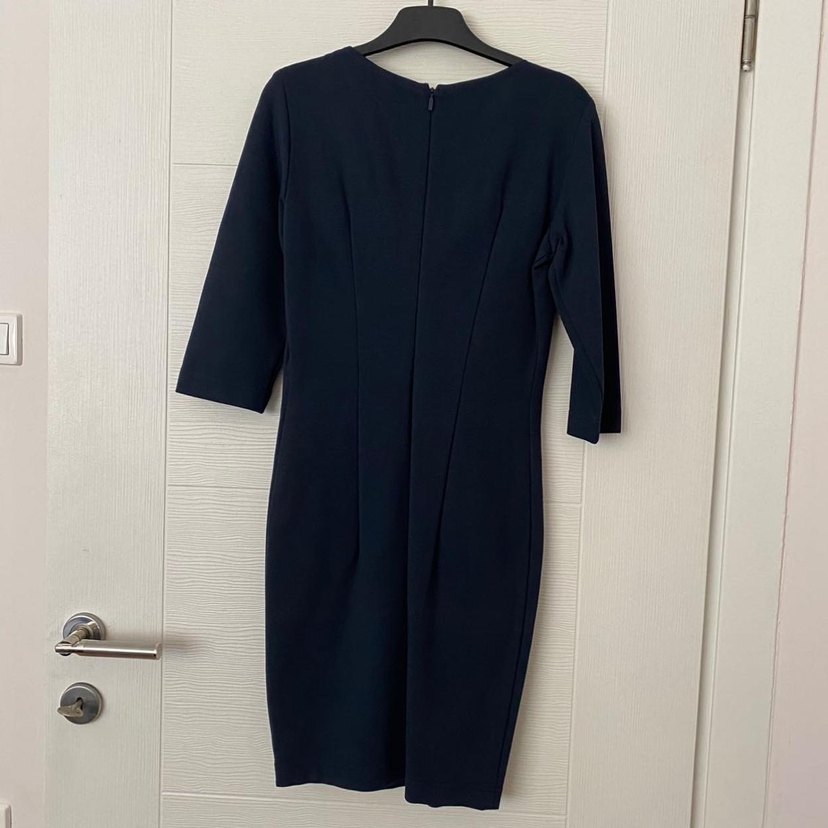 Lacivert Midi Kadın Elbise, Uzun Kollu, Pilili - Görsel 2