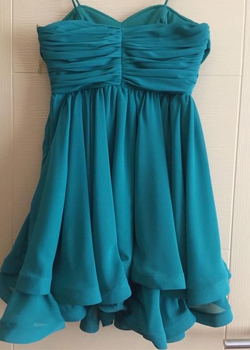 Turkuaz Drapeli Midi Abiye Elbise - Görsel 2