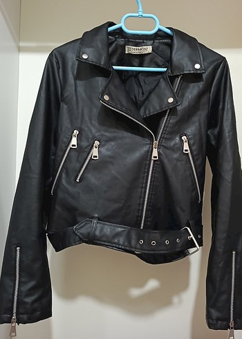 Kadın Siyah Deri Biker Ceket