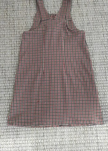 Diğer Bordo Siyah Kareli Salopet Elbise