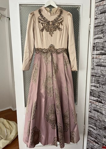 Uzun Kol, Nakışlı Vintage Kadın Abiye Elbise