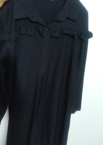 44 Beden siyah Renk Uzun Kollu Siyah Fırfırlı Gotik Gömlek
