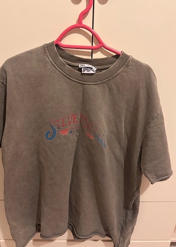 Zara Kadın Gri Baskılı Kısa Kollu Tişört