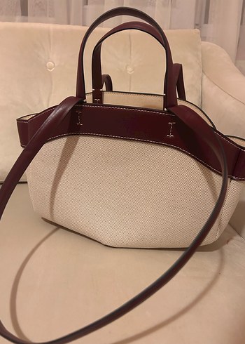 Beden Zara Deri Detaylı Bej Minimalist Kadın Çanta