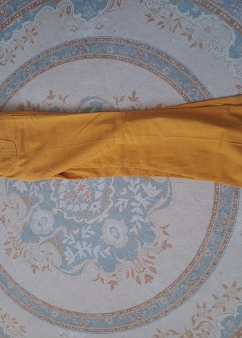 29 Beden sarı Renk Sarı Bol Kesim Keten Kadın Pantolon