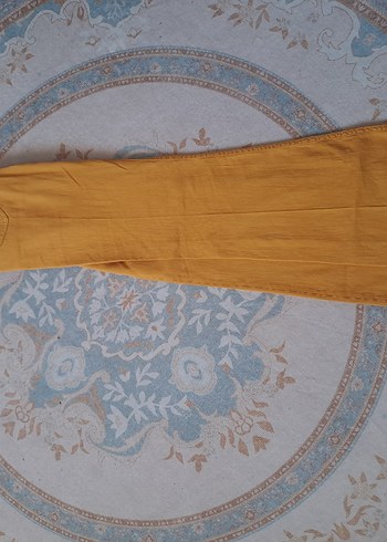 29 Beden Sarı Bol Kesim Keten Kadın Pantolon