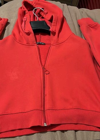 Kırmızı Fermuarlı Kadın Sweatshirt
