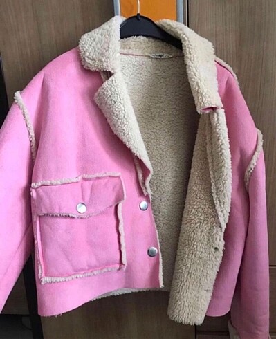 Pembe peluş ceket