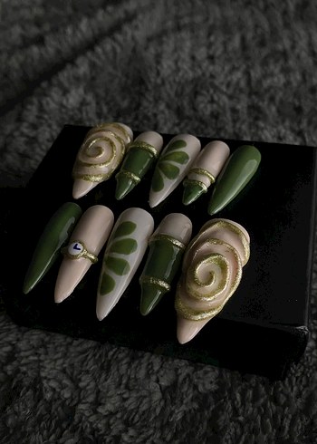 Botanik Sarmal 3D tasarım takma tırnak seti - Görsel 3