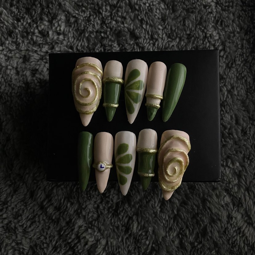 Botanik Sarmal 3D tasarım takma tırnak seti - Görsel 4